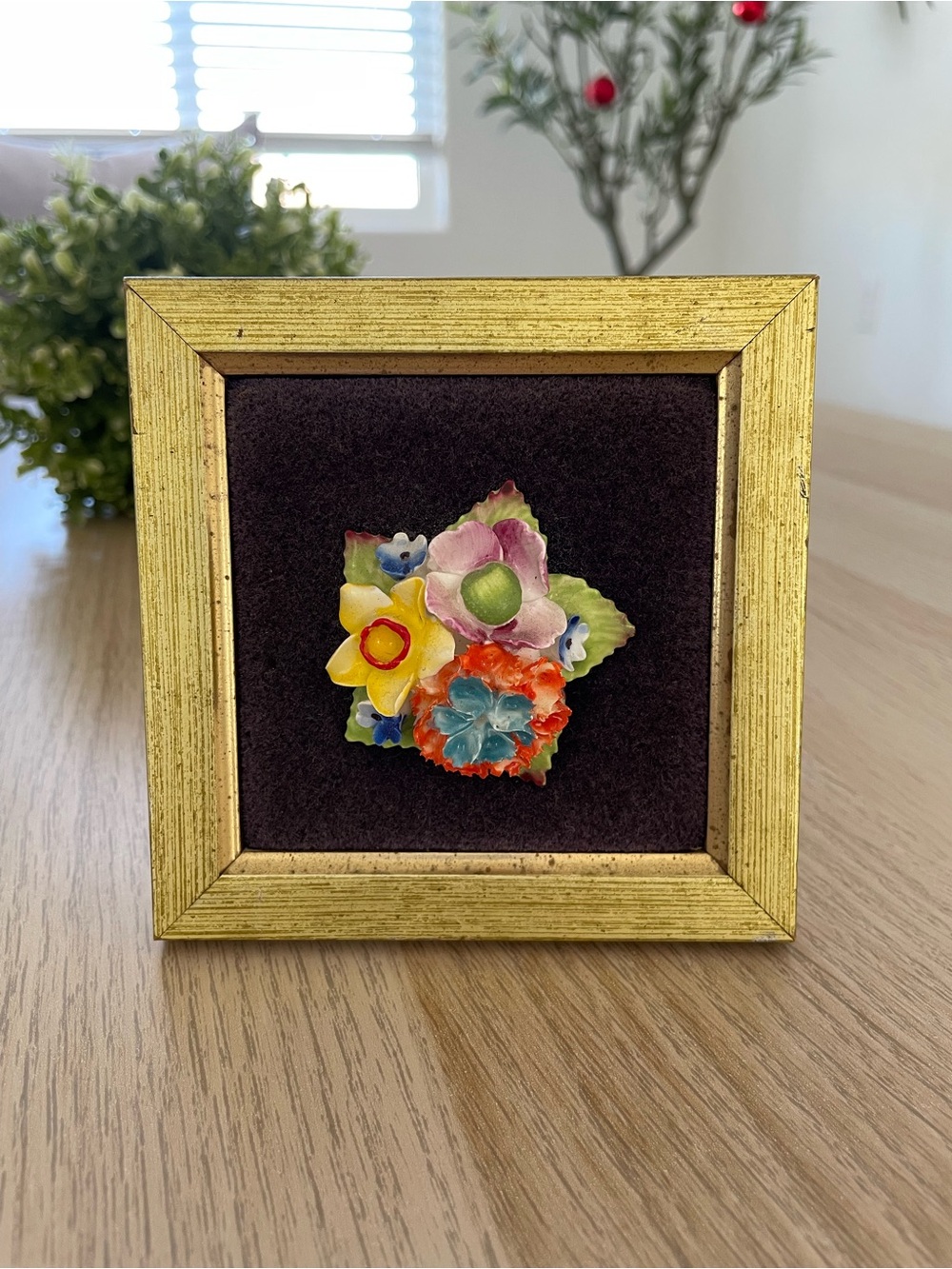 Vintage Dorothy Ann Floral Handpainted Bone China Framed Wall Art England